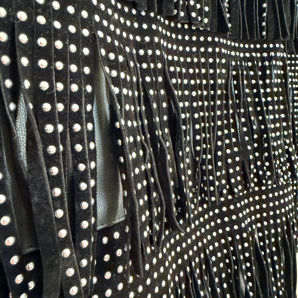 Sincerely Jules Studded Fringe Mini Skirt Black NWT Size Medium - Picture 2 of 10